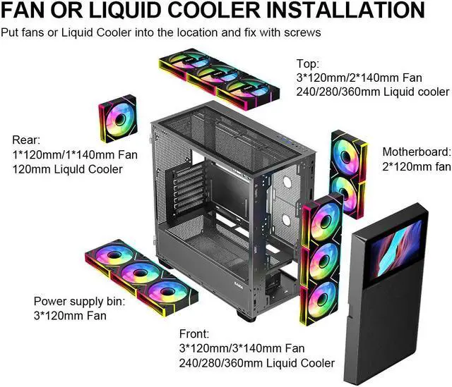 Alt view image 6 of 7 - SAMA V-play ATX Mid Tower High-end Gaming Computer PC Case With 8-inch LCD Display, Tempered Glass Side Panels, Supports Multiple Cooling Configurations Black