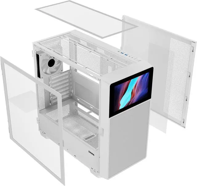 Alt view image 7 of 7 - SAMA V-play ATX Mid Tower High-end Gaming Computer PC Case With 8-inch LCD Display, Tempered Glass Side Panels, Supports Multiple Cooling Configurations White