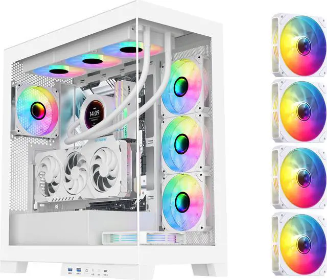 Main image of SAMA 4503 Dual USB3.0 and Type C Tempered Glass ATX Mid Tower Gaming PC Computer Case, w/ 4 x 120mm ARGB Fans (3 x MB Side, 1 x Rear) Pre-Installed, Back Plug Motherboard Design