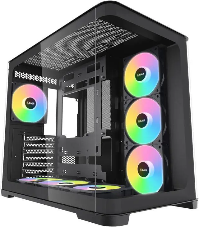 SAMA V60 Black Computer Case, Mid-Tower PC Case, A Curved Tempered Glass, 7 Pre-Installed ARGB PWM Fans and Fan Hub, USB Type-C, ATX/MATX/ITX Back-Connect Support, 360mm Liquid Cooler Compatible - Newegg.ca SAMA V60 Black Computer Case, Mid-Tower PC Case, A Curved Tempered Glass, 7 Pre-Installed ARGB PWM Fans and Fan Hub, USB Type-C, ATX/MATX/ITX Back-Connect Support, 360mm Liquid Cooler Compatible - Newegg.ca