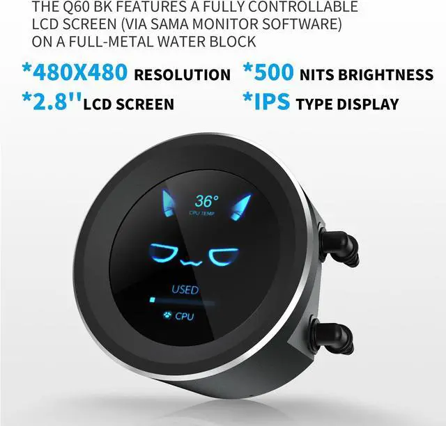 Alt view image 2 of 14 - SAMA Q60 Black CPU Liquid Cooler, 360MM Liquid Water Cooling with 2.8" LCD Display & XT120 Modular Fans LCP Blade for Enhanced Cooling and Noise Reduction, Compatible 115X, 2011, 1200, 1700, AM4, AM5