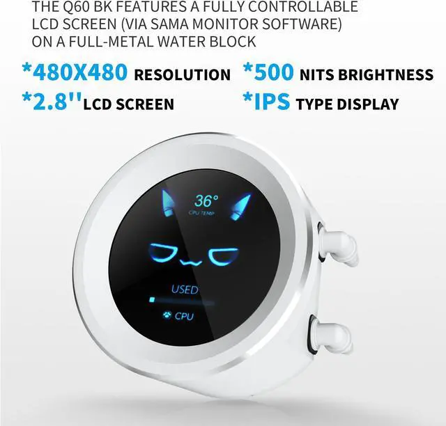 Alt view image 2 of 7 - SAMA Q60 White CPU Liquid Cooler, 360MM Liquid Water Cooling with 2.8" LCD Display & XT120 Modular Fans LCP Blade for Enhanced Cooling and Noise Reduction, Compatible 115X, 2011, 1200, 1700, AM4, AM5