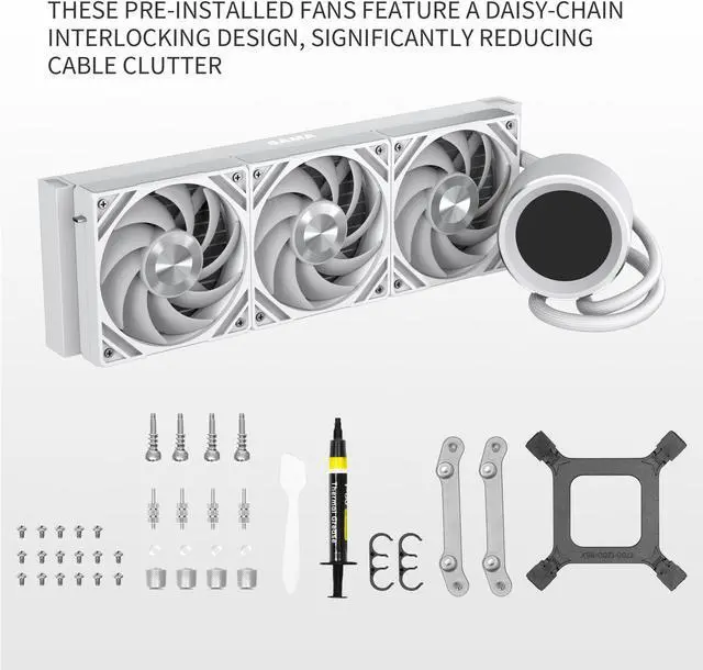 Alt view image 7 of 7 - SAMA Q60 White CPU Liquid Cooler, 360MM Liquid Water Cooling with 2.8" LCD Display & XT120 Modular Fans LCP Blade for Enhanced Cooling and Noise Reduction, Compatible 115X, 2011, 1200, 1700, AM4, AM5