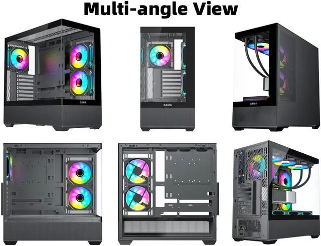 Alt view image 2 of 7 - SAMA SV02 ATX Computer Gaming PC Case Mid Tower Black with 3 ARGB Fans Pre-Installed, Tempered Glass Transparent Side Panel,BTF Back Plug Motherboard Design