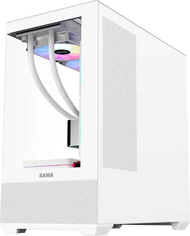 Alt view image 7 of 7 - SAMA SV02 Dual USB3.0 and Type C Tempered Glass ATX Mid Tower Gaming PC Computer Case, 3 Addressable RGB Fans Pre-Installed, Support BTF Back Plug Motherboard