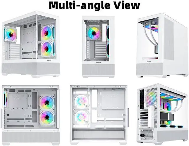 Alt view image 2 of 7 - SAMA SV02 ATX Mid Tower Gaming Computer Case,Type C Dual USB3.0 Tempered Glass PC Case w/ 3 x 120mm ARGB Fans (2 x MB Side, 1 x Rear) Pre-Installed