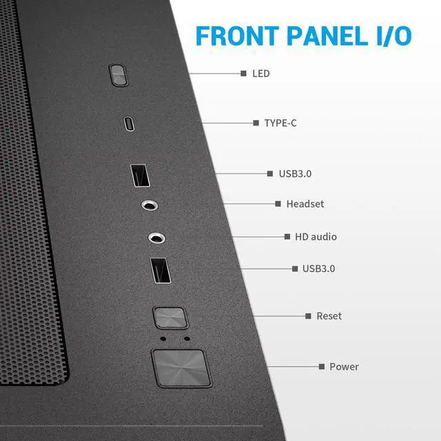 Alt view image 6 of 7 - SAMA V60 PC Case, Mid-Tower Computer Case, A Curved Tempered Glass, 7 Pre-Installed ARGB PWM Fans and Fan Hub, USB Type-C, ATX/MATX/ITX Back-Connect Support, 360mm Liquid Cooler Compatible, Black