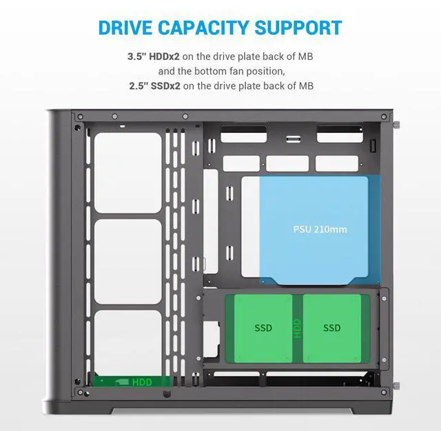 Alt view image 8 of 7 - SAMA V60 PC Case, Mid-Tower Computer Case, A Curved Tempered Glass, 7 Pre-Installed ARGB PWM Fans and Fan Hub, USB Type-C, ATX/MATX/ITX Back-Connect Support, 360mm Liquid Cooler Compatible, Black