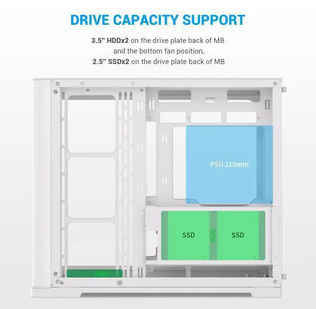 Alt view image 8 of 7 - SAMA V60 PC Case, Mid-Tower Computer Case, A Curved Tempered Glass, 7 Pre-Installed ARGB PWM Fans and Fan Hub, USB Type-C, ATX/MATX/ITX Back-Connect Support, 360mm Liquid Cooler Compatible, White