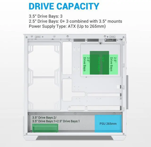 Alt view image 6 of 7 - SAMA V40 White ATX Mid Tower PC Case, 6 Pre-Installed 120mm ARGB PWM Fans, Dual Tempered Glass Panels, Vertical Airflow Design, Gaming Computer Case for ATX/Micro-ATX/ITX Motherboard