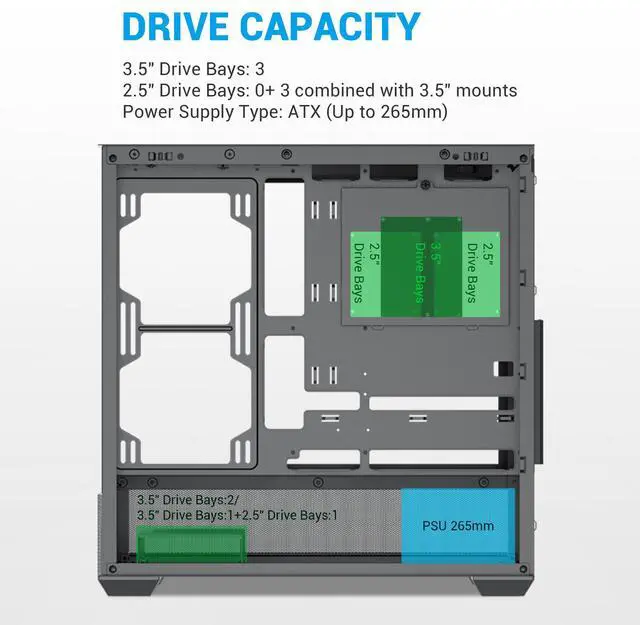 Alt view image 6 of 7 - SAMA V40 Black ATX Mid Tower PC Case, 6 Pre-Installed 120mm ARGB PWM Fans, Dual Tempered Glass Panels, Vertical Airflow Design, USB Type-C Port,  Gaming Computer Case for ATX/Micro-ATX/ITX Motherboard