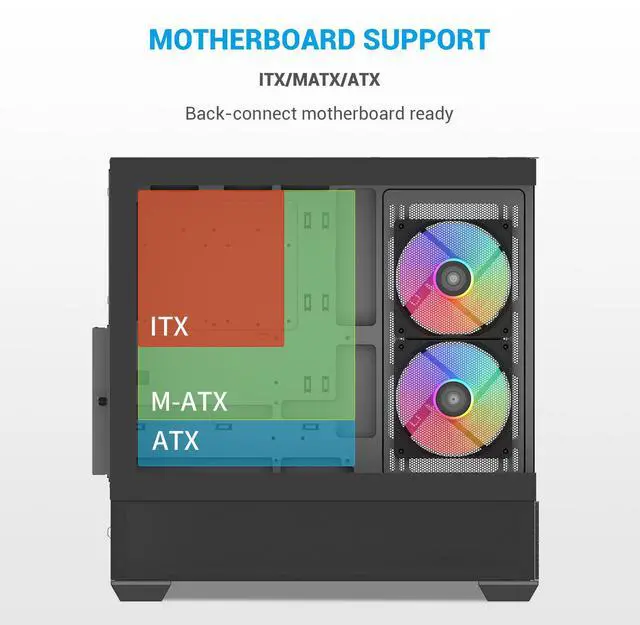 Alt view image 5 of 7 - SAMA V40 Black ATX Mid Tower PC Case, 6 Pre-Installed 120mm ARGB PWM Fans, Dual Tempered Glass Panels, Vertical Airflow Design, USB Type-C Port,  Gaming Computer Case for ATX/Micro-ATX/ITX Motherboard