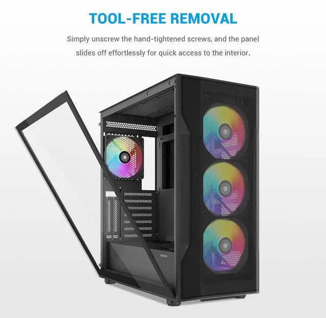 Alt view image 3 of 7 - SAMA S40 Black ATX Mid Tower Case - High Airflow, 4x 120mm ARGB PWM Fans, Tempered Glass, Mesh Front, Type-C, Supports ATX/M-ATX/ITX & 4090 GPUs - Computer Case