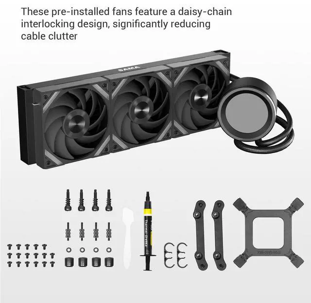 Alt view image 7 of 14 - SAMA Q60 Black CPU Liquid Cooler, 360MM Liquid Water Cooling with 2.8" LCD Display & XT120 Modular Fans LCP Blade for Enhanced Cooling and Noise Reduction, Compatible 115X, 2011, 1200, 1700, AM4, AM5
