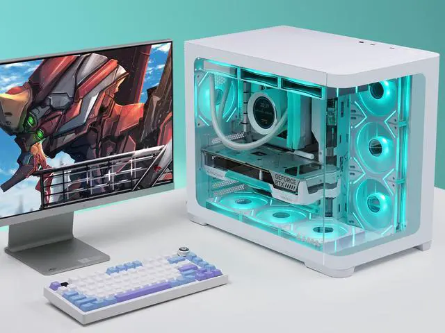 Alt view image 2 of 7 - SAMA 2851 ATX Mid-Tower PC Gaming Case, High-Airflow, Sturdy Curved Tempered Glass Front, 4 ARGB PWM Fan Pre-installed with Fan Hub, White