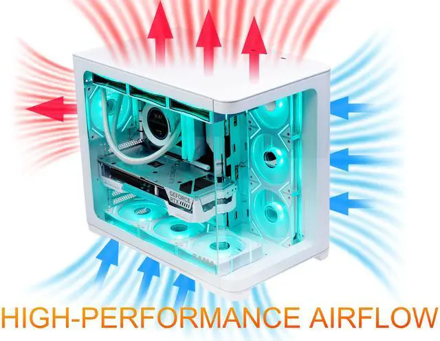 Alt view image 4 of 7 - SAMA 2851 ATX Mid-Tower PC Gaming Case, High-Airflow, Sturdy Curved Tempered Glass Front, 4 ARGB PWM Fan Pre-installed with Fan Hub, White