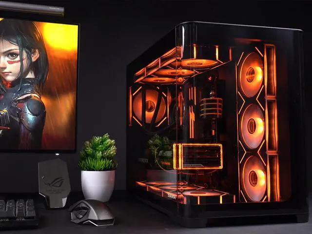 Alt view image 2 of 7 - SAMA 2851 ATX Mid-Tower PC Gaming Case, High-Airflow, Sturdy Curved Tempered Glass Front, 4 ARGB PWM Fan Pre-installed with Fan Hub, Black