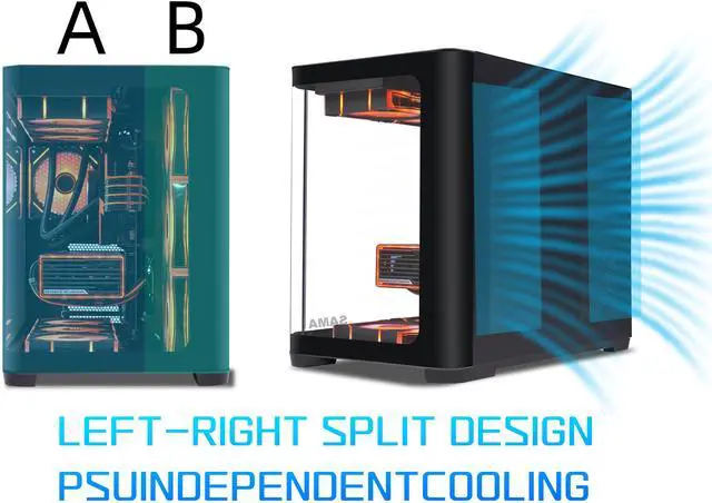 Alt view image 5 of 7 - SAMA 2851 ATX Mid-Tower PC Gaming Case, High-Airflow, Sturdy Curved Tempered Glass Front, 4 ARGB PWM Fan Pre-installed with Fan Hub, Black