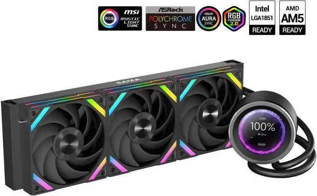 Main image of SAMA Q60 Black CPU Liquid Cooler, 360MM Liquid Water Cooling with 2.8" LCD Display & XT120 Modular Fans LCP Blade for Enhanced Cooling and Noise Reduction, Compatible 115X, 2011, 1200, 1700, AM4, AM5