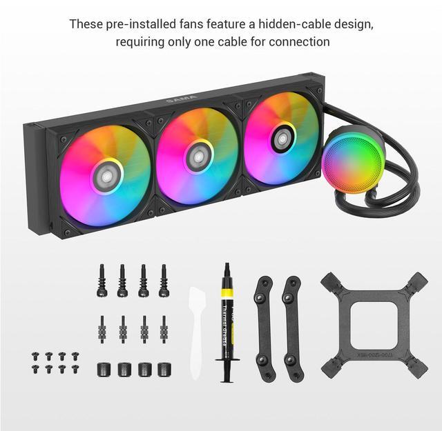 Alt view image 7 of 7 - SAMA L60 CPU Liquid Cooler, AIO Cooler 360mm 4pin PWM Quiet Fans - FDB Bearings ARGB Water Cooling, Black CPU Cooler Compatible LGA 1366/115X/2011/1200/1700 and AM4 AM5