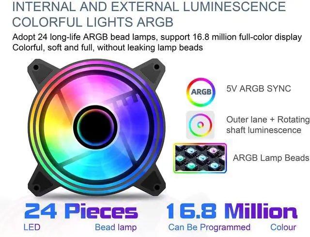 Alt view image 3 of 7 - SAMA 6CF1202I Series, ARGB 120mm Fan, Extremely Cooling Performance, Computer Case Fan, Single Fan - Black