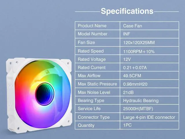 Alt view image 7 of 7 - SAMA INFW PC Case Fan, 120 mm High Performance Fixed-color fan , ARGB lighting, 4pin IDE power connector, White