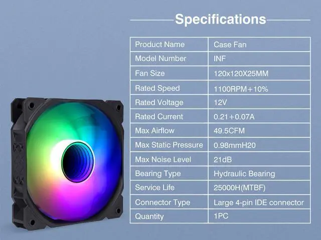 Alt view image 7 of 7 - SAMA INFB PC Case Fan, 120 mm High Performance Fixed-color fan , ARGB lighting, 4pin IDE power connector, Black