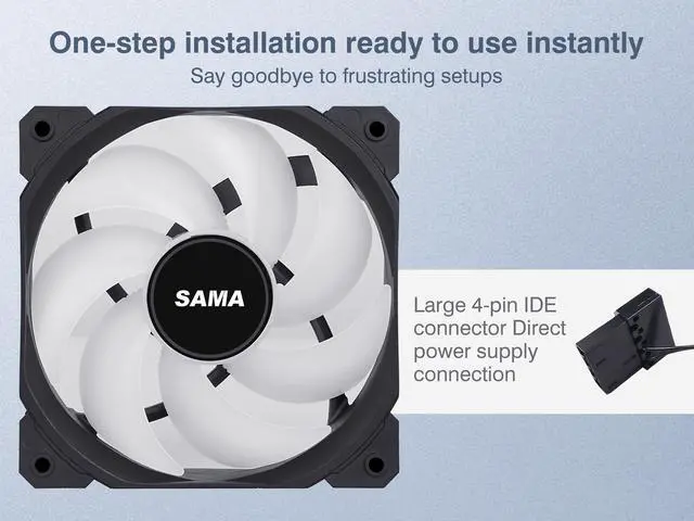 Alt view image 4 of 7 - SAMA INFB PC Case Fan, 120 mm High Performance Fixed-color fan , ARGB lighting, 4pin IDE power connector, Black