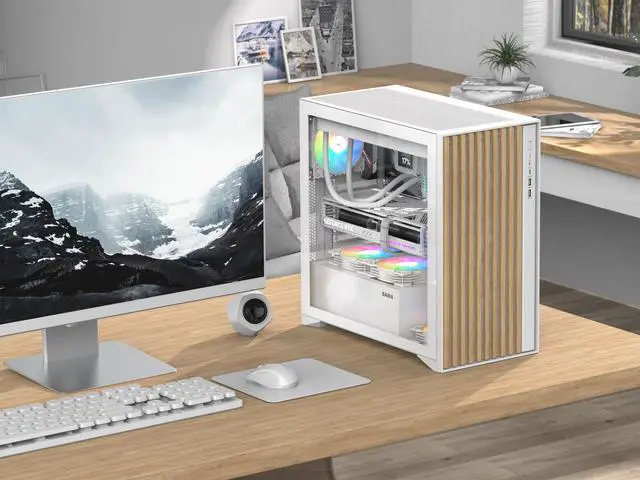 Alt view image 2 of 7 - SAMA V Nature ATX MATX Mid Tower PC Case - Front Panel with 10 Walnut Colored European Beech Wood,4 Addressable RGB Fans Pre-Installed