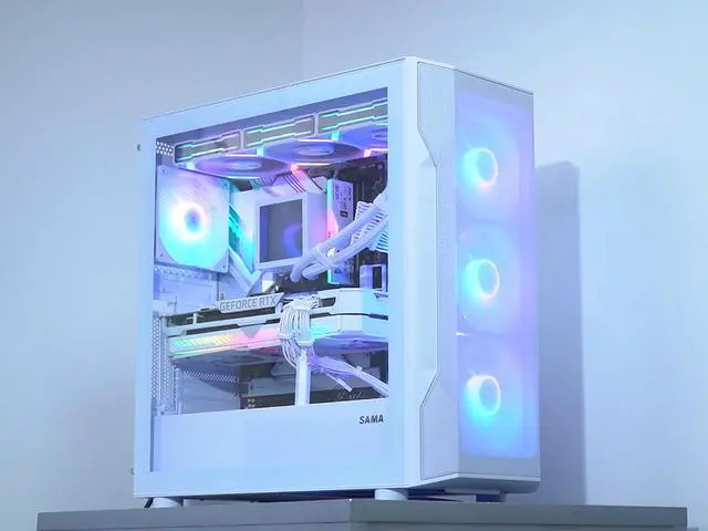 Alt view image 3 of 7 - SAMA S40 White ATX Mid Tower Case - High Airflow, 4x 120mm ARGB PWM Fans, Tempered Glass, Mesh Front, Type-C, Supports ATX/M-ATX/ITX & 4090 GPUs - Computer Case