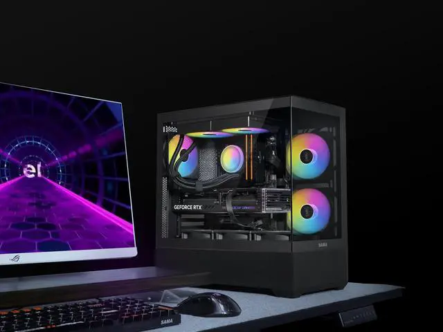 Alt view image 3 of 7 - SAMA V40 Black ATX Mid Tower PC Case, 6 Pre-Installed 120mm ARGB PWM Fans, Dual Tempered Glass Panels, Vertical Airflow Design, USB Type-C Port,  Gaming Computer Case for ATX/Micro-ATX/ITX Motherboard