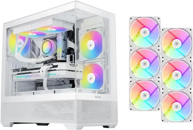 Main image of SAMA V40 White ATX Mid Tower PC Case, 6 Pre-Installed 120mm ARGB PWM Fans, Dual Tempered Glass Panels, Vertical Airflow Design, Gaming Computer Case for ATX/Micro-ATX/ITX Motherboard