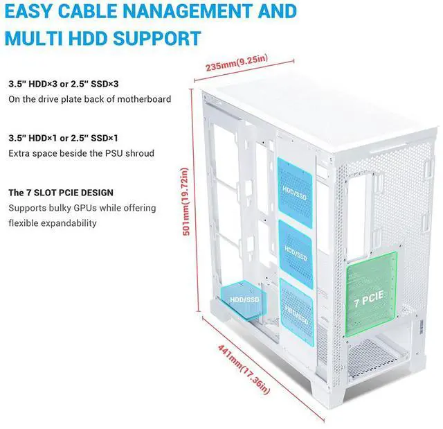 Alt view image 6 of 7 - SAMA V50 White Mid Tower PC Case, 4x120mm ARGB PWM Fan Pre-Install for Efficient Cooling, Compatible ATX/MATX/ITX Motherboards and Back-Connect Design Supports 360mm Water Cooling and 40 Series GPU
