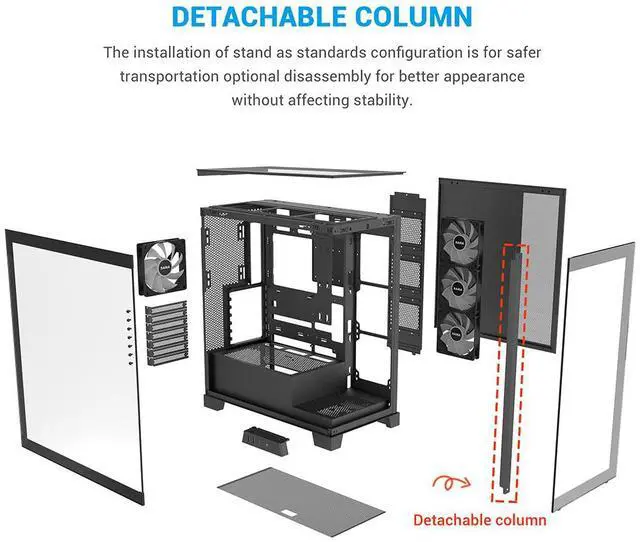 Alt view image 8 of 7 - SAMA V50 Black Mid Tower PC Case, 4x120mm ARGB PWM Fan Pre-Install for Efficient Cooling, Compatible ATX/MATX/ITX Motherboards and Back-Connect Design Supports 360mm Water Cooling and 40 Series GPU