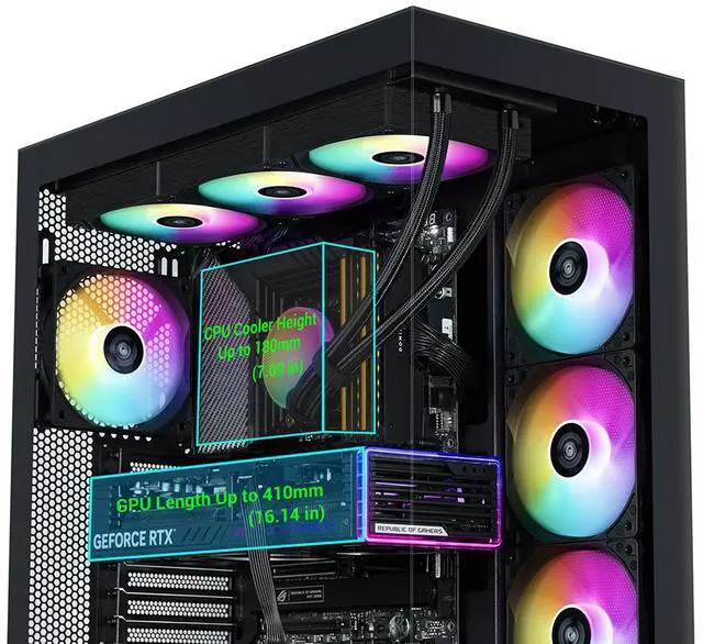 Alt view image 6 of 7 - SAMA V50 Black Mid Tower PC Case, 4x120mm ARGB PWM Fan Pre-Install for Efficient Cooling, Compatible ATX/MATX/ITX Motherboards and Back-Connect Design Supports 360mm Water Cooling and 40 Series GPU