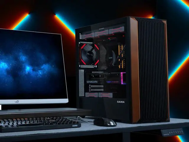 Alt view image 3 of 7 - SAMA Z60 Black Genuine Walnut Wood PC Case, ATX Mid Tower, Pre-Installed 4x 140mm ARGB PWM Fans, Supports 360mm Radiator on Top, Type-C Port, Supports E-ATX/ATX/M-ATX/ITX, Full Tower Computer Case