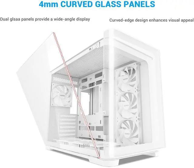 Alt view image 2 of 7 - SAMA V60 PC Case, Mid-Tower Computer Case, A Curved Tempered Glass, 7 Pre-Installed ARGB PWM Fans and Fan Hub, USB Type-C, ATX/MATX/ITX Back-Connect Support, 360mm Liquid Cooler Compatible, White