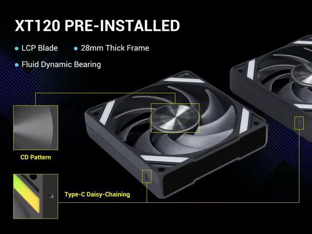 Alt view image 4 of 7 - SAMA Q70 Black CPU Liquid Cooler, 360MM Liquid Water AIO CPU Cooler with 2.8" LCD Display, Magnetic Detachable, XT120 Modular Fans LCP Blade, Bonus Stands, 115X, 2011, 1200, 1700, AM4, AM5 AIO Cooler