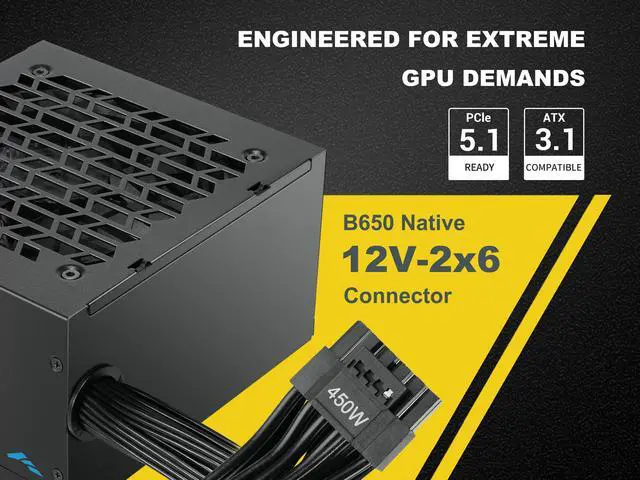 Alt view image 4 of 7 - SAMA B650 650W ATX 3.1 Power Supply, Cybenetics Bronze Certified, PCIe 5.1 Ready 12V-2x6 (450W), APFC LLC + DC-DC Design, 120mm Silent Fan, Non-Modular Gaming PC PSU