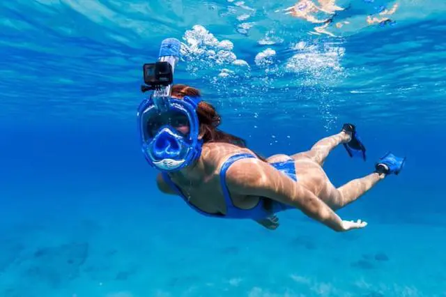 Alt view image 3 of 5 - Adult Aire Free Breathing Swimming Diving Snorkel Mask with GoPro Mount (Blue)