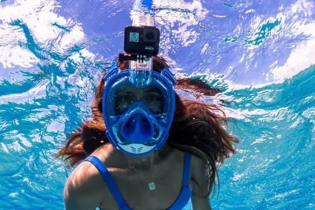Alt view image 2 of 5 - Adult Aire Free Breathing Swimming Diving Snorkel Mask with GoPro Mount (Blue)