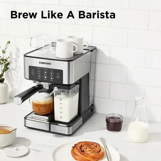 Alt view image 3 of 6 - Chefman Barista Pro 6-in-1 Espresso Machine with Built-In Milk Frother