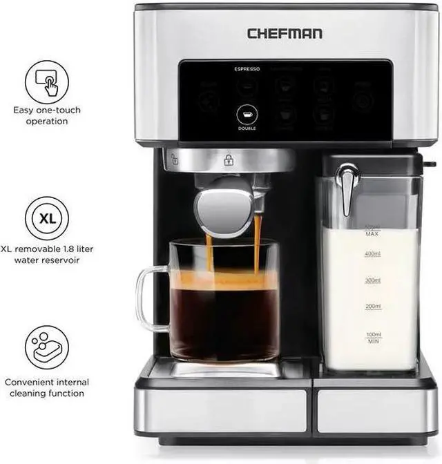 Alt view image 4 of 6 - Chefman Barista Pro 6-in-1 Espresso Machine with Built-In Milk Frother