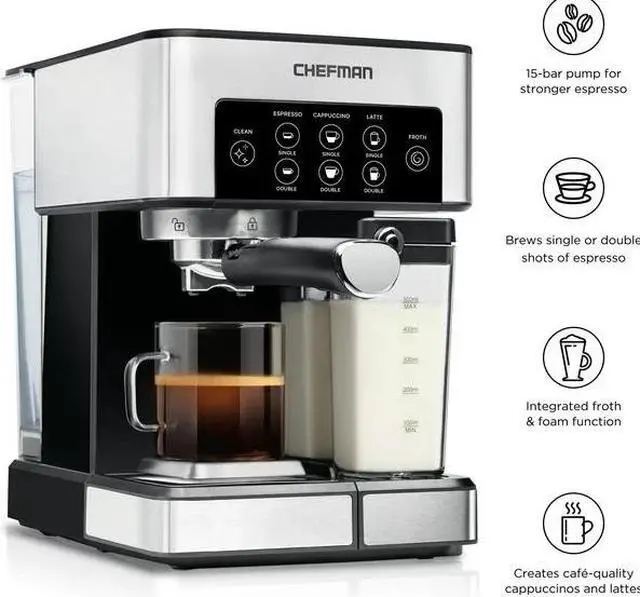 Alt view image 2 of 6 - Chefman Barista Pro 6-in-1 Espresso Machine with Built-In Milk Frother