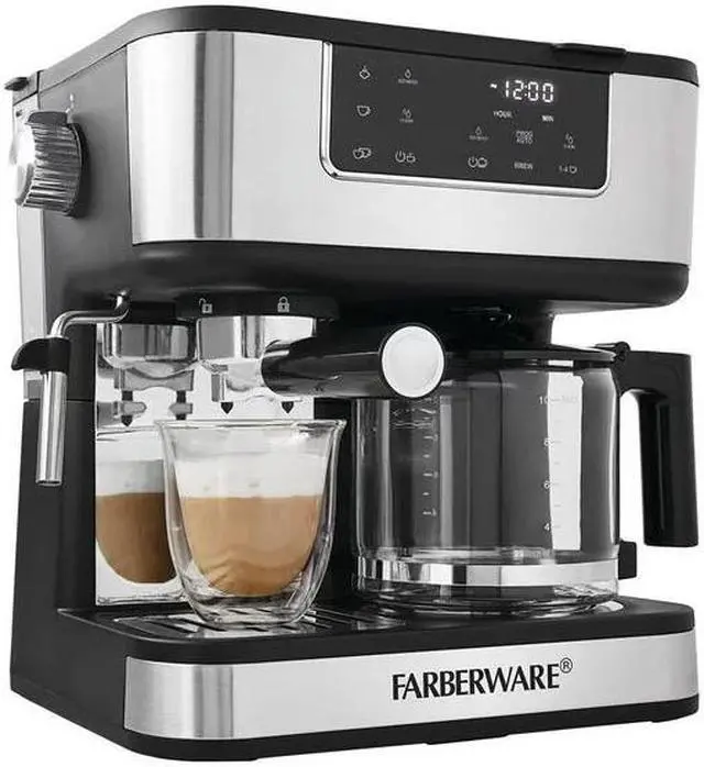 Alt view image 2 of 6 - Farberware Dual Brew, 10 Cup Coffee + Espresso, Black and Stainless Finish, Touc
