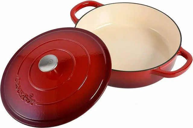 Alt view image 2 of 7 - Crock Pot Artisan Enameled Cast Iron Braiser W/Lid, 5 Quart, Scarlet Red