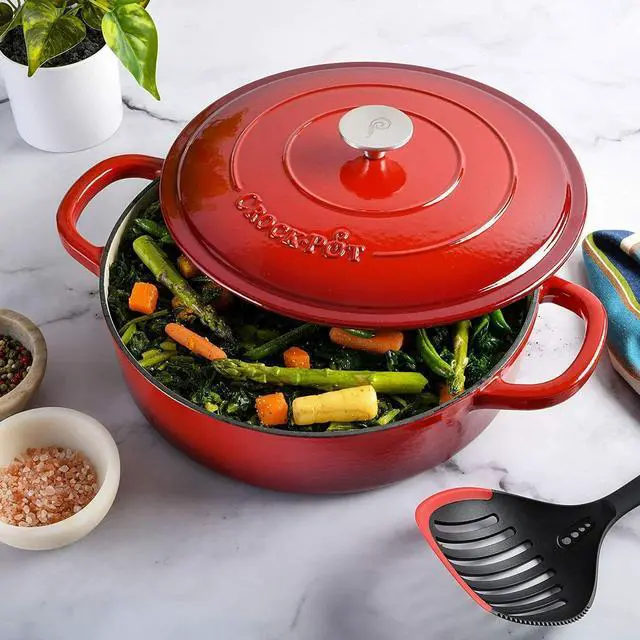 Alt view image 7 of 7 - Crock Pot Artisan Enameled Cast Iron Braiser W/Lid, 5 Quart, Scarlet Red