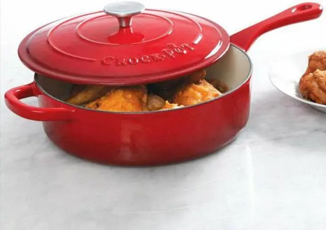 Alt view image 2 of 2 - Crock-Pot 3-1/2 qt Scarlet Red Artisan Enameled Cast Iron Deep Saute Pan w/Lid
