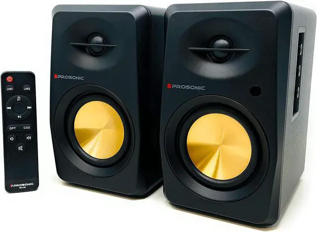 Alt view image 2 of 7 - Prosonic BT30 Active Powered Bluetooth Bookshelf Speakers, Studio Monitor, Home Theater, Turntable with Optical Input, Coaxial Input, 2X RCA Aux Line Input, 60 Watts, (Black)