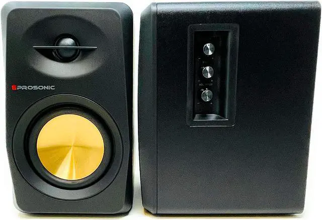 Alt view image 4 of 7 - Prosonic BT30 Active Powered Bluetooth Bookshelf Speakers, Studio Monitor, Home Theater, Turntable with Optical Input, Coaxial Input, 2X RCA Aux Line Input, 60 Watts, (Black)